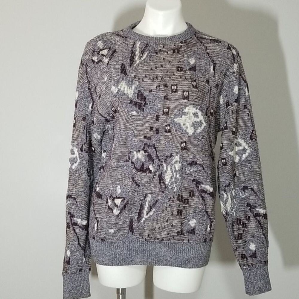 Vintage 80s Reed St. James Crewneck Sweater Men’s Medium Grey Burgundy Geometric